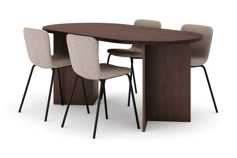 Dano Spisebord 180 cm med 4 Katy Spisestoler, Valnøtt / Greige