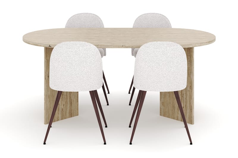 Dano Spisebord 180 cm med 4 Naira Plus Spisestoler - Travertin / Hvit - Møbler - Bord - Spisegruppe