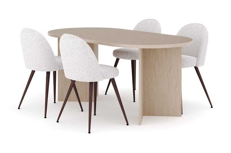 Dano Spisebord 180 cm med 4 Naira Plus Spisestoler, Travertin / Hvit