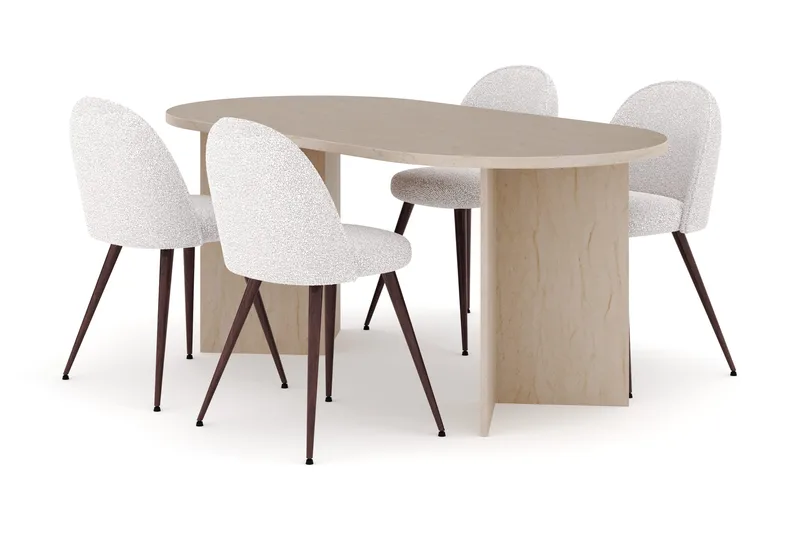 Dano Spisebord 180 cm med 4 Nibe Plus Spisestoler, Travertin / Hvit