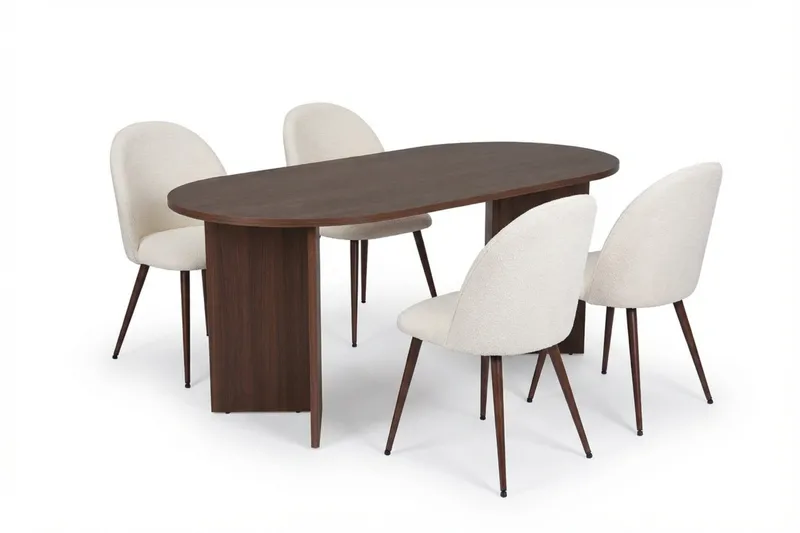 Dano Spisebord 180 cm med 4 Nibe Plus Spisestoler, Hvit/Brun