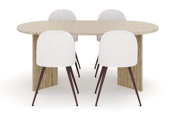 Dano Spisebord 180 cm med 4 Nibe Plus Spisestoler - Travertin / Hvit - Møbler - Bord - Spisegruppe