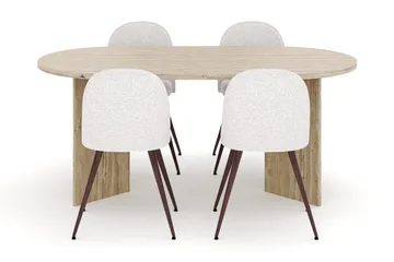 Dano Spisebord 180 cm med 4 Nibe Plus Spisestoler - Travertin / Hvit - Møbler - Bord - Spisegruppe