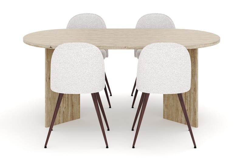 Dano Spisebord 180 cm med 4 Nibe Plus Spisestoler - Travertin / Hvit - Møbler - Bord - Spisegruppe
