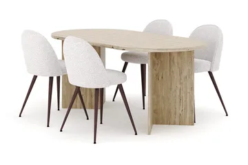 Dano Spisebord 180 cm med 4 Nibe Plus Spisestoler - Travertin / Hvit - Møbler - Bord - Spisegruppe