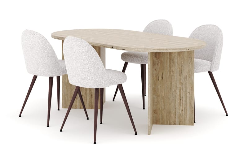 Dano Spisebord 180 cm med 4 Nibe Plus Spisestoler - Travertin / Hvit - Møbler - Bord - Spisegruppe