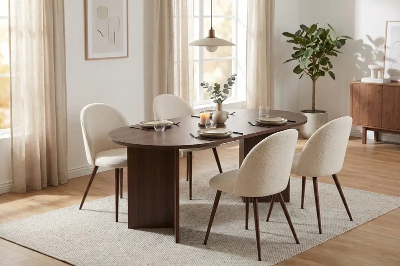 Dano Spisebord 180 cm med 4 Nibe Plus Spisestoler - Hvit/Brun - Møbler - Bord - Spisegruppe