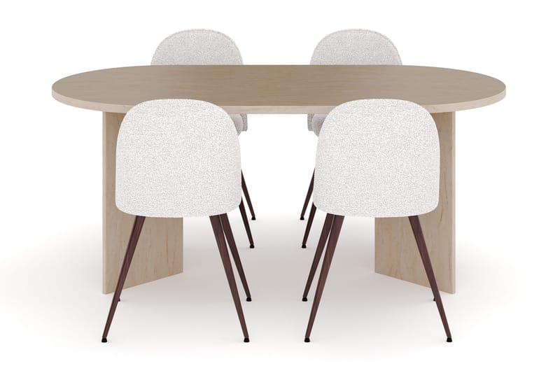 Dano Spisebord 180 cm med 4 Nibe Plus Spisestoler - Travertin / Hvit - Møbler - Bord - Spisegruppe