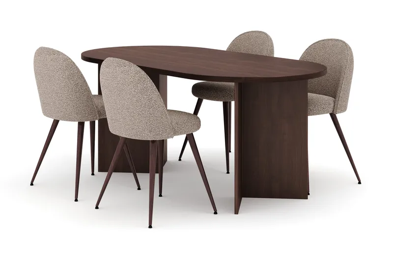 Dano Spisebord 180 cm med 4 Nibe Plus Spisestoler, Valnøtt / Greige