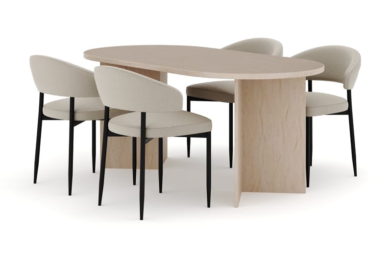 Dano Spisebord 180 cm med 4 Sawako Spisestoler, Travertin / Beige
