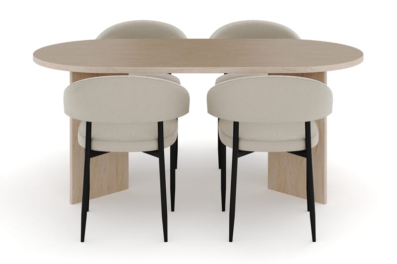 Dano Spisebord 180 cm med 4 Sawako Spisestoler - Travertin / Beige - Møbler - Bord - Spisegruppe
