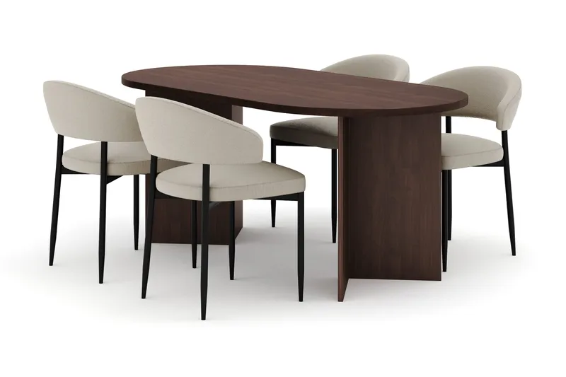 Dano Spisebord 180 cm med 4 Sawako Spisestoler, Valnøtt / Beige