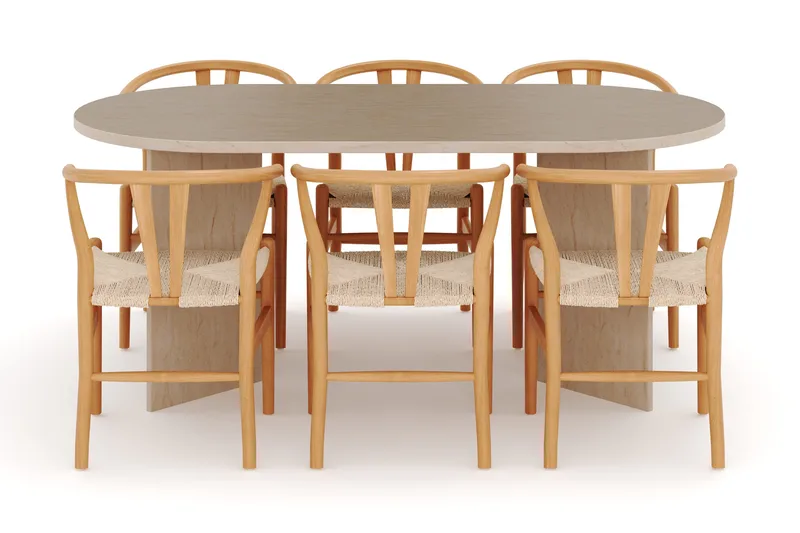 Dano Spisebord 180 cm med 6 Dastoori Spisestoler - Travertin / Natur - Møbler - Bord - Spisegruppe