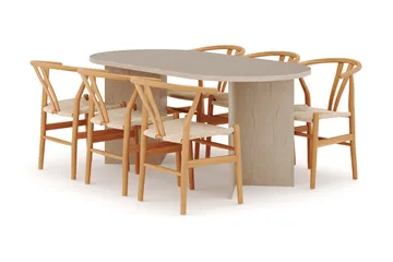Dano Spisebord 180 cm med 6 Dastoori Spisestoler - Travertin / Natur - Møbler - Bord - Spisegruppe