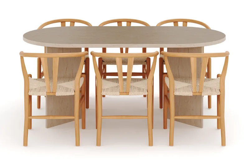 Dano Spisebord 180 cm med 6 Dastoori Spisestoler - Travertin / Natur - Møbler - Bord - Spisegruppe