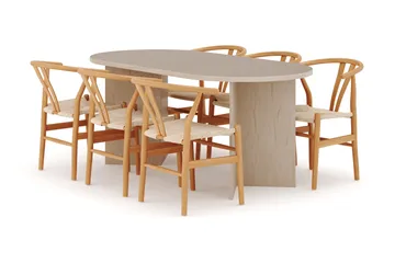 Dano Spisebord 180 cm med 6 Dastoori Spisestoler - Travertin / Natur - Møbler - Bord - Spisegruppe