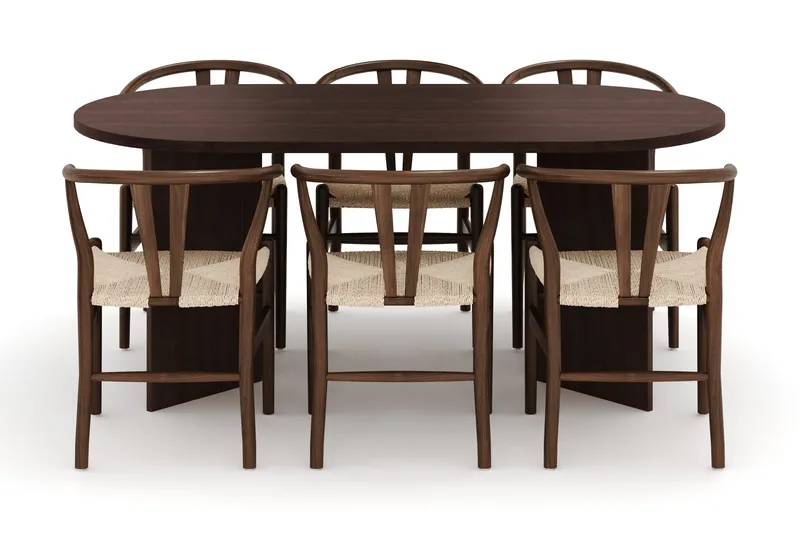 Dano Spisebord 180 cm med 6 Dastoori Spisestoler - Valnøtt - Møbler - Bord - Spisegruppe