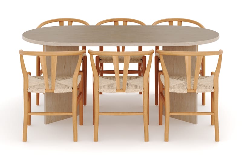 Dano Spisebord 180 cm med 6 Dezuid Spisestoler - Travertin / Natur - Møbler - Bord - Spisegruppe