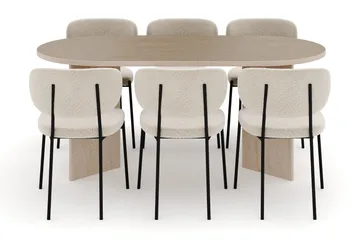 Dano Spisebord 180 cm med 6 Gemmiano Spisestoler - Travertin / Hvit Bouclé - Møbler - Bord - Spisegruppe