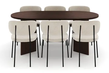 Dano Spisebord 180 cm med 6 Gemmiano Spisestoler - Valnøtt / Hvit Bouclé - Møbler - Bord - Spisegruppe