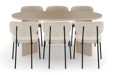 Dano Spisebord 180 cm med 6 Heathrow Spisestoler - Travertin / Hvit Bouclé - Møbler - Bord - Spisegruppe