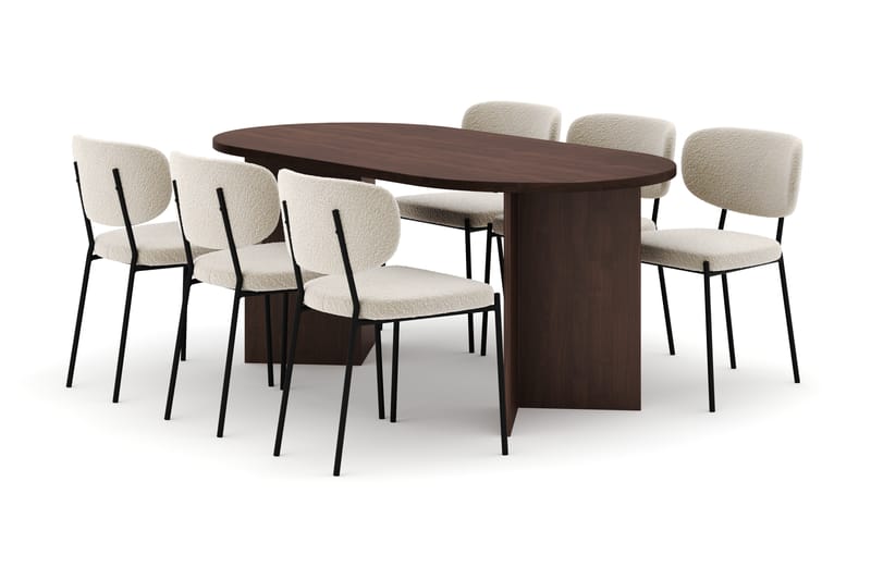 Dano Spisebord 180 cm med 6 Heathrow Spisestoler - Valnøtt / Hvit Bouclé - Møbler - Bord - Spisegruppe