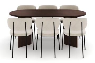 Dano Spisebord 180 cm med 6 Heathrow Spisestoler - Valnøtt / Hvit Bouclé - Møbler - Bord - Spisegruppe