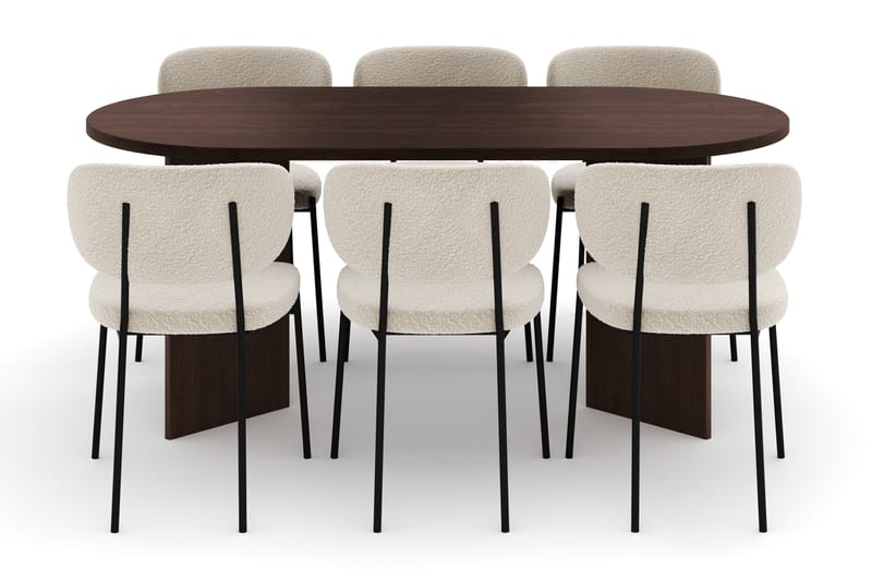 Dano Spisebord 180 cm med 6 Heathrow Spisestoler - Valnøtt / Hvit Bouclé - Møbler - Bord - Spisegruppe