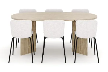 Dano Spisebord 180 cm med 6 Katy Spisestoler - Travertin / Hvit - Møbler - Bord - Spisegruppe