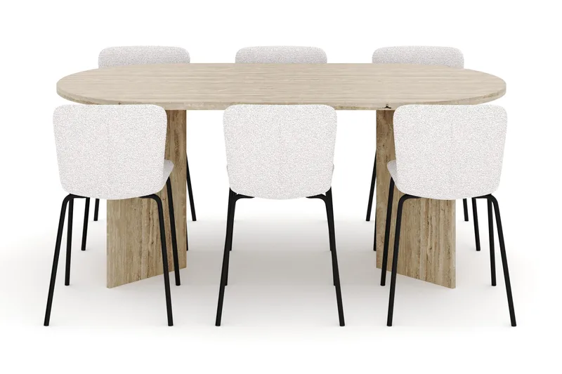 Dano Spisebord 180 cm med 6 Katy Spisestoler - Travertin / Hvit - Møbler - Bord - Spisegruppe