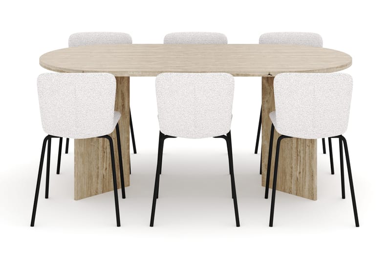 Dano Spisebord 180 cm med 6 Katy Spisestoler - Travertin / Hvit - Møbler - Bord - Spisegruppe