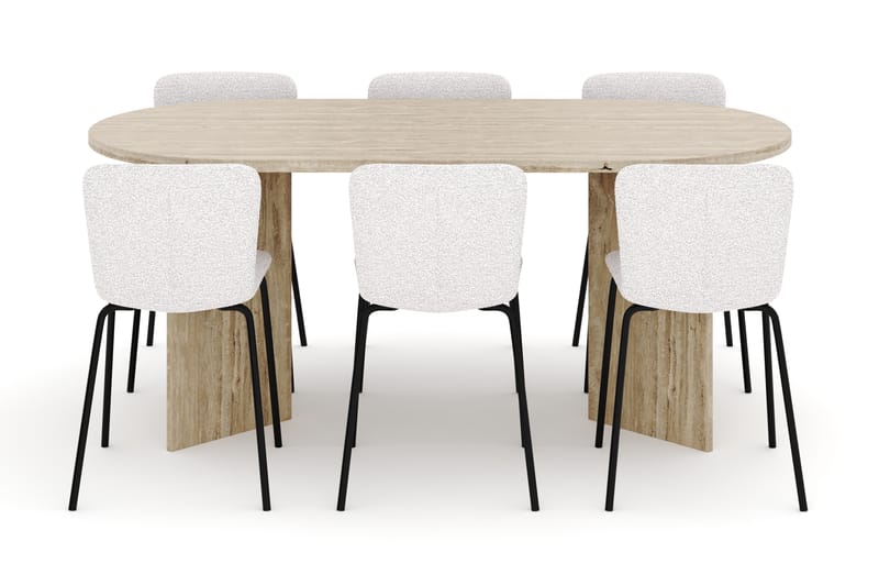 Dano Spisebord 180 cm med 6 Katy Spisestoler - Travertin / Hvit - Møbler - Bord - Spisegruppe