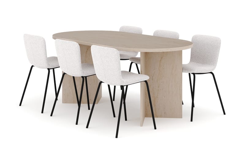 Dano Spisebord 180 cm med 6 Katy Spisestoler, Travertin / Hvit