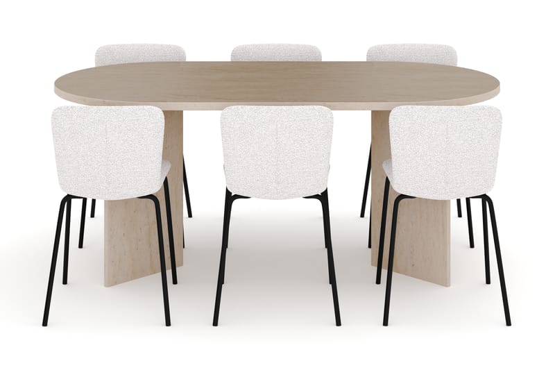 Dano Spisebord 180 cm med 6 Katy Spisestoler - Travertin / Hvit - Møbler - Bord - Spisegruppe