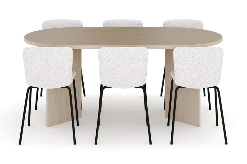 Dano Spisebord 180 cm med 6 Katy Spisestoler - Travertin / Hvit - Møbler - Bord - Spisegruppe