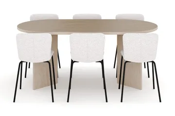 Dano Spisebord 180 cm med 6 Katy Spisestoler - Travertin / Hvit - Møbler - Bord - Spisegruppe