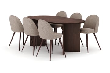 Dano Spisebord 180 cm med 6 Naira Plus Spisestoler - Valnøtt / Greige - Møbler - Bord - Spisegruppe