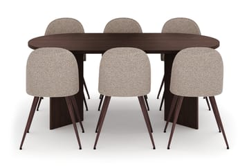 Dano Spisebord 180 cm med 6 Naira Plus Spisestoler - Valnøtt / Greige - Møbler - Bord - Spisegruppe
