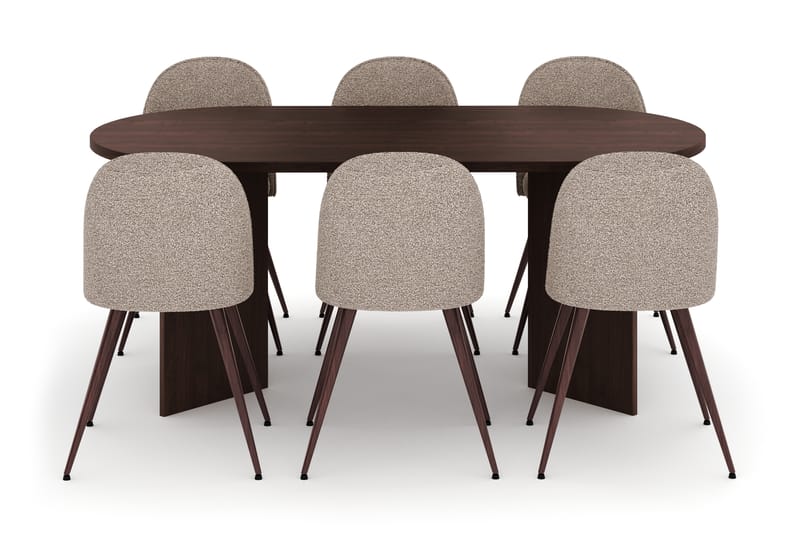 Dano Spisebord 180 cm med 6 Naira Plus Spisestoler - Valnøtt / Greige - Møbler - Bord - Spisegruppe