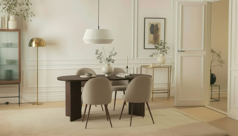 Dano Spisebord 180 cm med 6 Naira Plus Spisestoler - Valnøtt / Greige - Møbler - Bord - Spisegruppe