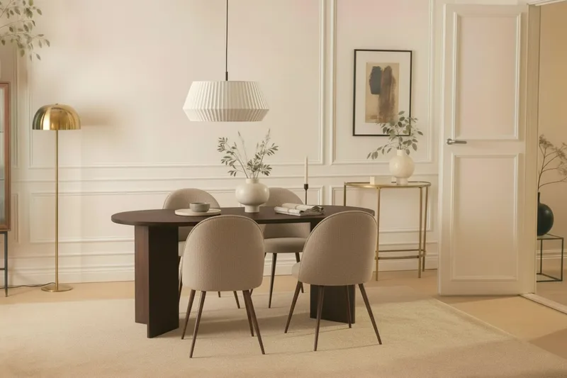 Dano Spisebord 180 cm med 6 Naira Plus Spisestoler - Valnøtt / Greige - Møbler - Bord - Spisegruppe