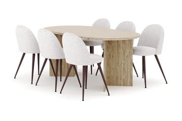 Dano Spisebord 180 cm med 6 Naira Plus Spisestoler - Travertin / Hvit - Møbler - Bord - Spisegruppe