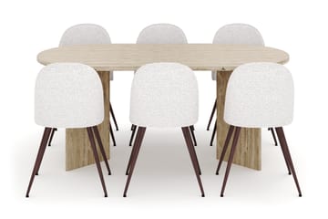 Dano Spisebord 180 cm med 6 Naira Plus Spisestoler - Travertin / Hvit - Møbler - Bord - Spisegruppe