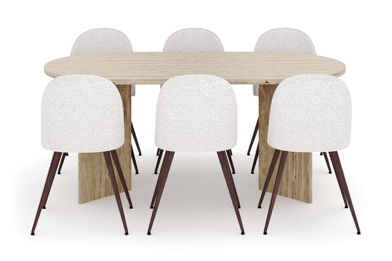 Dano Spisebord 180 cm med 6 Naira Plus Spisestoler - Travertin / Hvit - Møbler - Bord - Spisegruppe