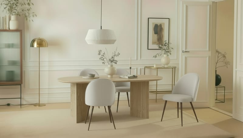 Dano Spisebord 180 cm med 6 Naira Plus Spisestoler - Travertin / Hvit - Møbler - Bord - Spisegruppe