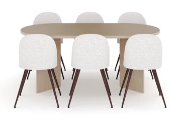 Dano Spisebord 180 cm med 6 Naira Plus Spisestoler - Travertin / Hvit - Møbler - Bord - Spisegruppe