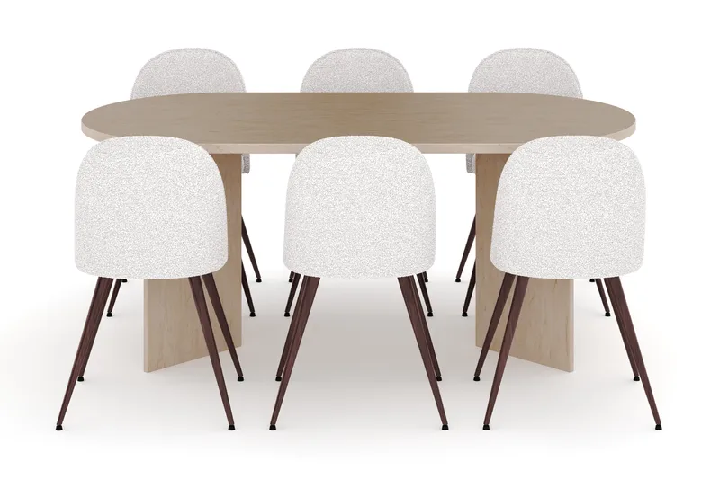 Dano Spisebord 180 cm med 6 Naira Plus Spisestoler - Travertin / Hvit - Møbler - Bord - Spisegruppe