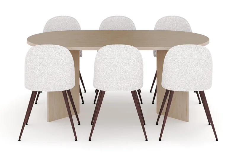 Dano Spisebord 180 cm med 6 Nibe Plus Spisestoler - Travertin / Hvit - Møbler - Bord - Spisegruppe