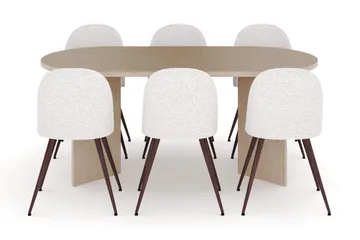 Dano Spisebord 180 cm med 6 Nibe Plus Spisestoler - Travertin / Hvit - Møbler - Bord - Spisegruppe