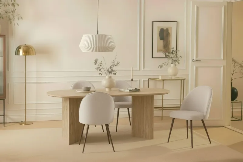 Dano Spisebord 180 cm med 6 Nibe Plus Spisestoler - Travertin / Hvit - Møbler - Bord - Spisegruppe